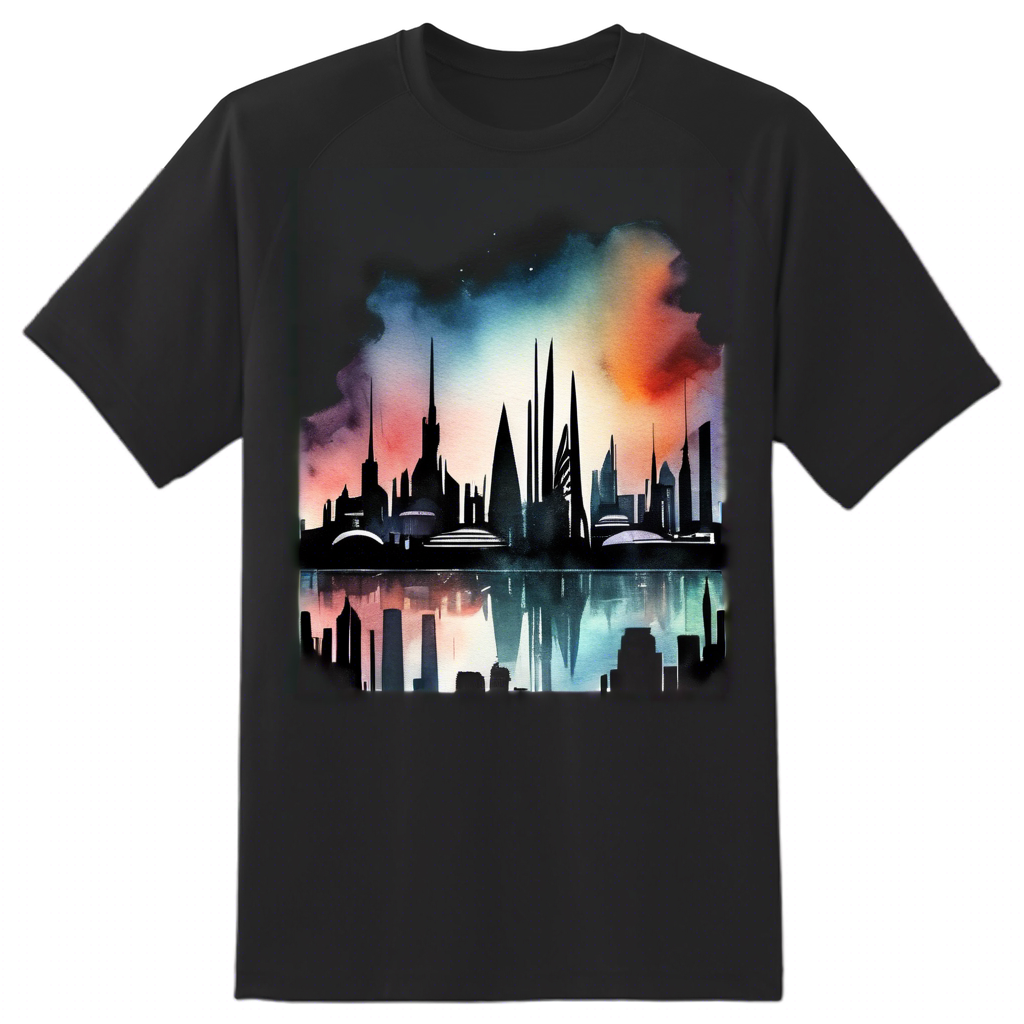 👕 Futuristic Watercolor Cityscape